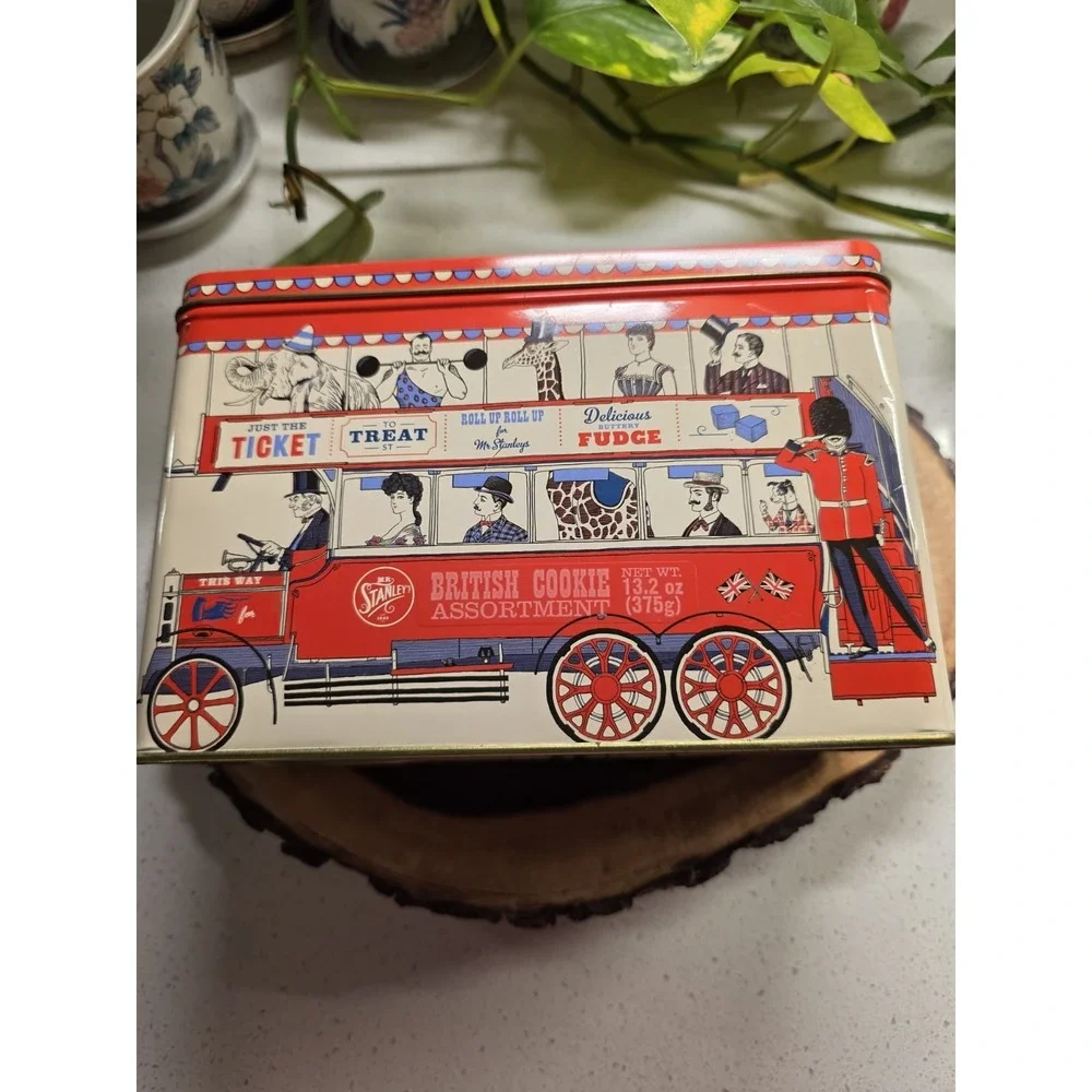 Mr Stanley's British Cookies Tin Bus Container, Great Graphics,Empty